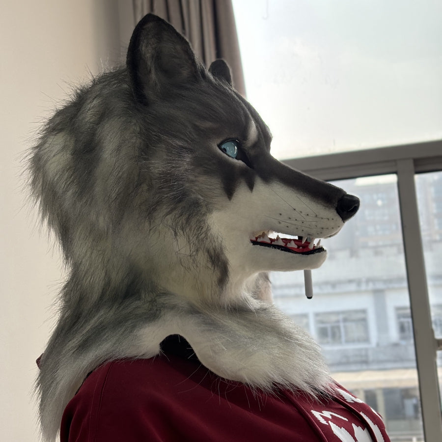 [Stock]Realistic Wolf Fursuit Head, Movable Jaw Beast Mask Halloween Cosplay Furry Costumes