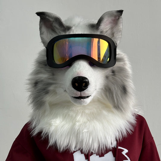 [Stock]Merle Border Collie Movable Jaw Realistic Fursuit Head Dog Cosplay Mask Halloween Costumes