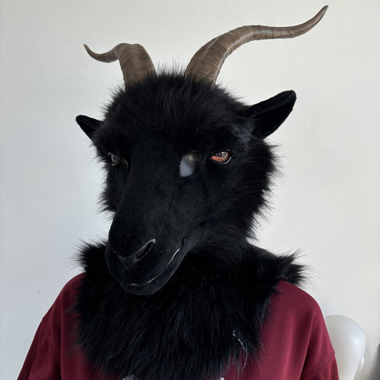 [Premade]Realistic fursuit black goat movable jaw headpiece halloween beast mask cosplay costumes furry accessories