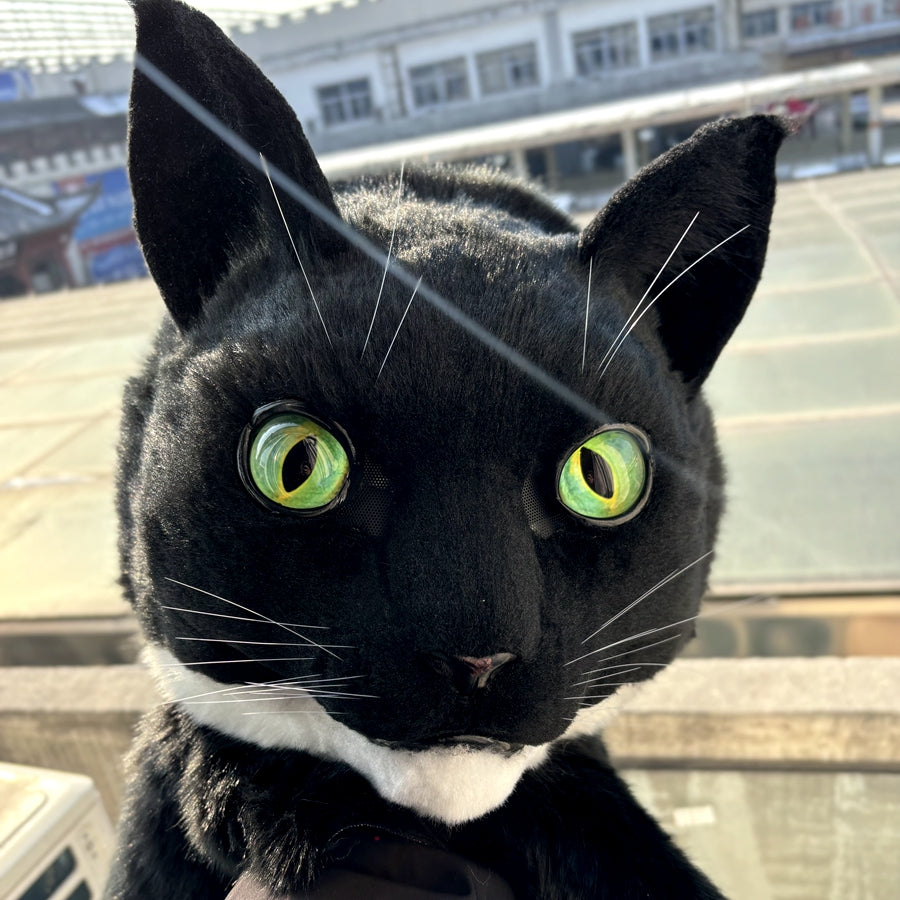 [Stock]Realistic Cat Fursuit Head, Movable Jaw Beast Mask Halloween Cosplay Furry Costumes