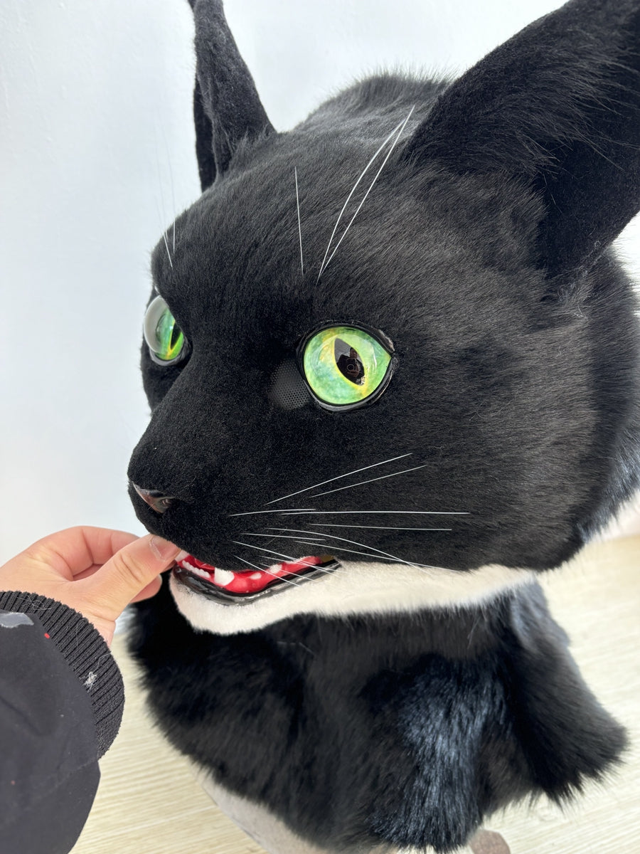 [Stock]Realistic Cat Fursuit Head, Movable Jaw Beast Mask Halloween Cosplay Furry Costumes