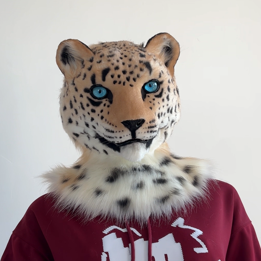 [Stock]Realistic Leopard Fursuit Head, Movable Jaw Beast Mask Halloween Cosplay Furry Costumes