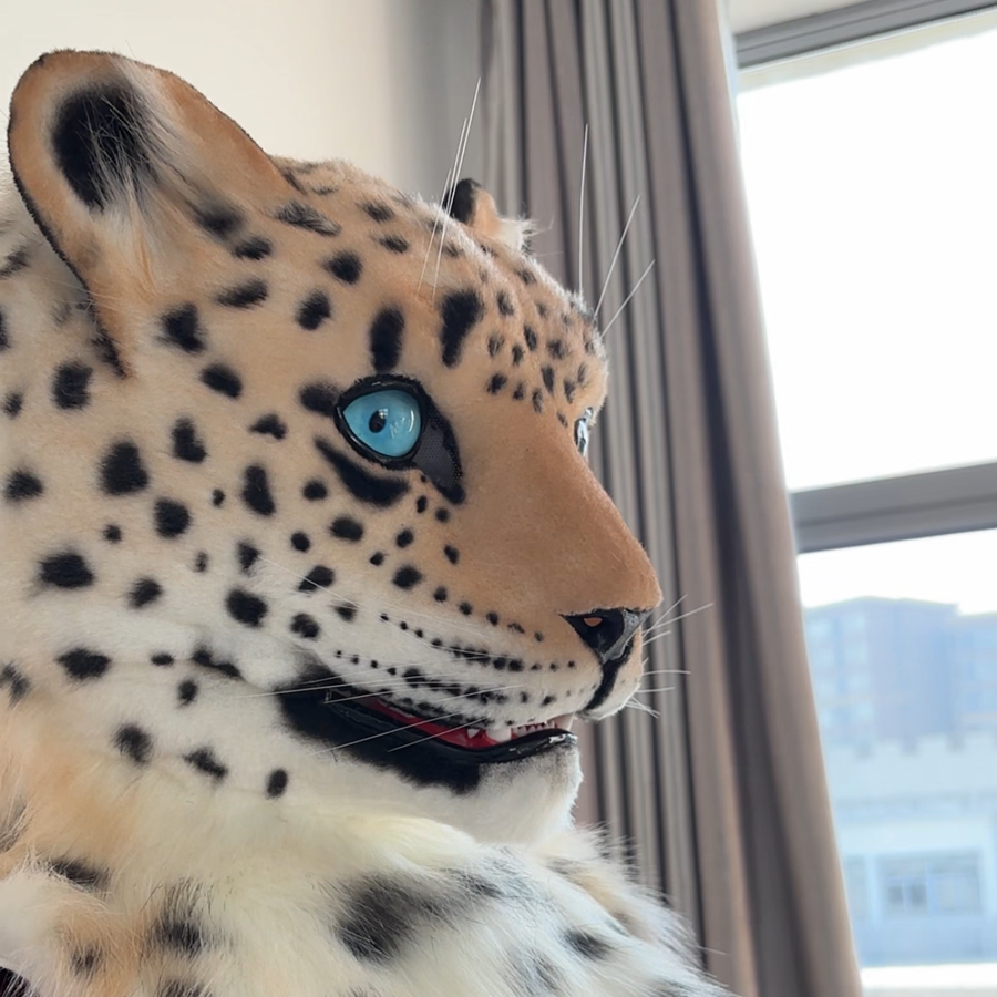 [Stock]Realistic Leopard Fursuit Head, Movable Jaw Beast Mask Halloween Cosplay Furry Costumes