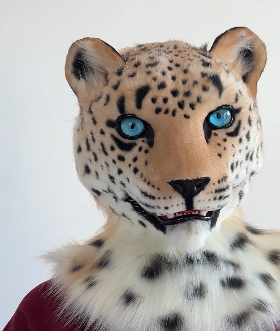 [Stock]Realistic Leopard Fursuit Head, Movable Jaw Beast Mask Halloween Cosplay Furry Costumes