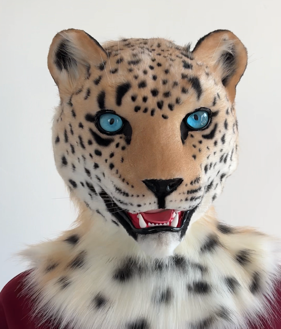 [Stock]Realistic Leopard Fursuit Head, Movable Jaw Beast Mask Halloween Cosplay Furry Costumes