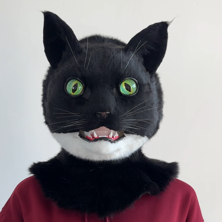 [Stock]Realistic Cat Fursuit Head, Movable Jaw Beast Mask Halloween Cosplay Furry Costumes