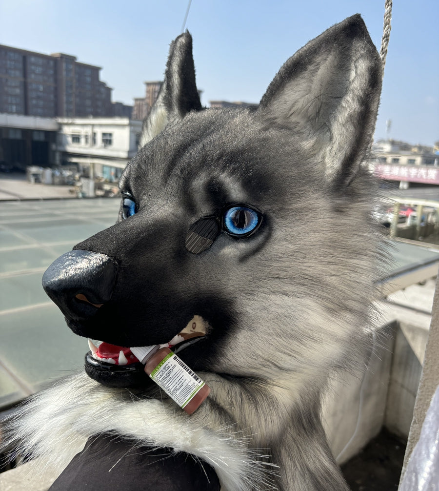 [Stock]Movable Jaw Realistic Wolf Dog Fursuit Head Halloween Costumes Furry Accessories