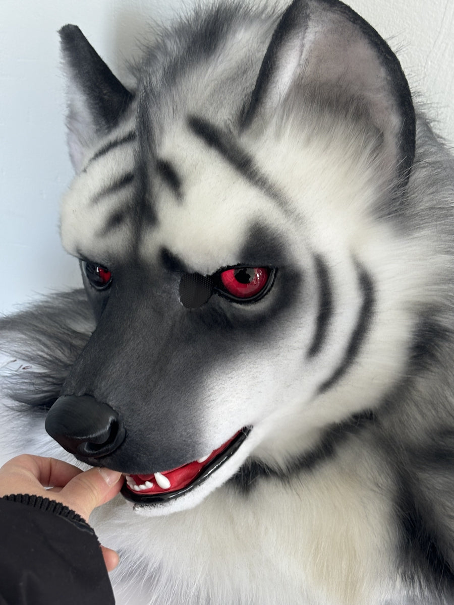 [Stock]Movable Jaw Realistic Hyena Fursuit Head Halloween Beast Costumes Furry Accessories