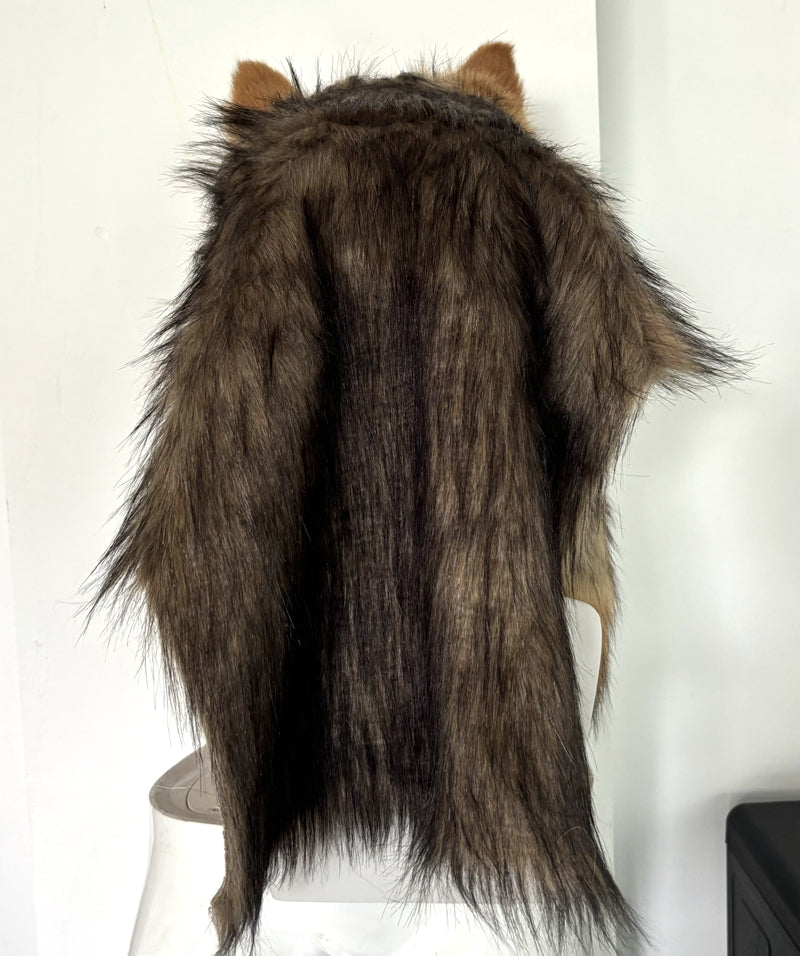 [Stock] Realistic Fursuits Wolf Hat with Shawl