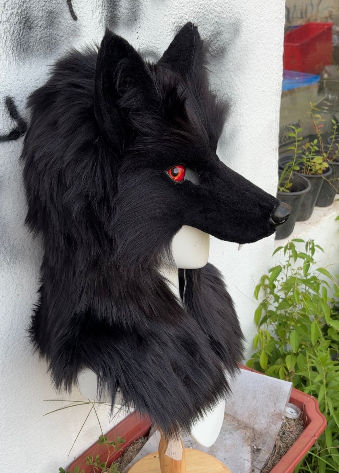 [Stock]handmade black wolf fursuit hat halloween cosplay costume headpiece half face mask furry accessories