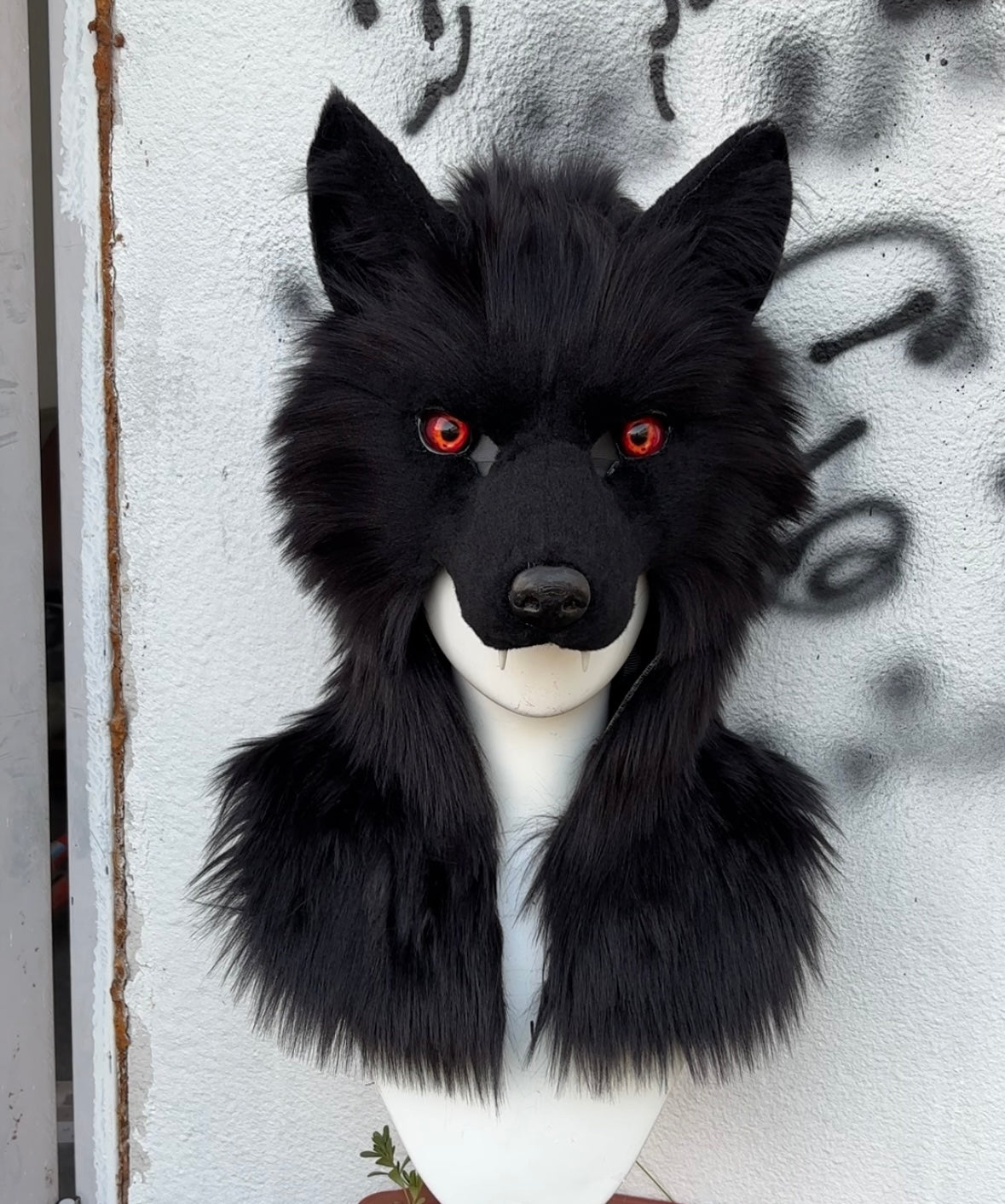 [Stock]handmade black wolf fursuit hat halloween cosplay costume headpiece half face mask furry accessories