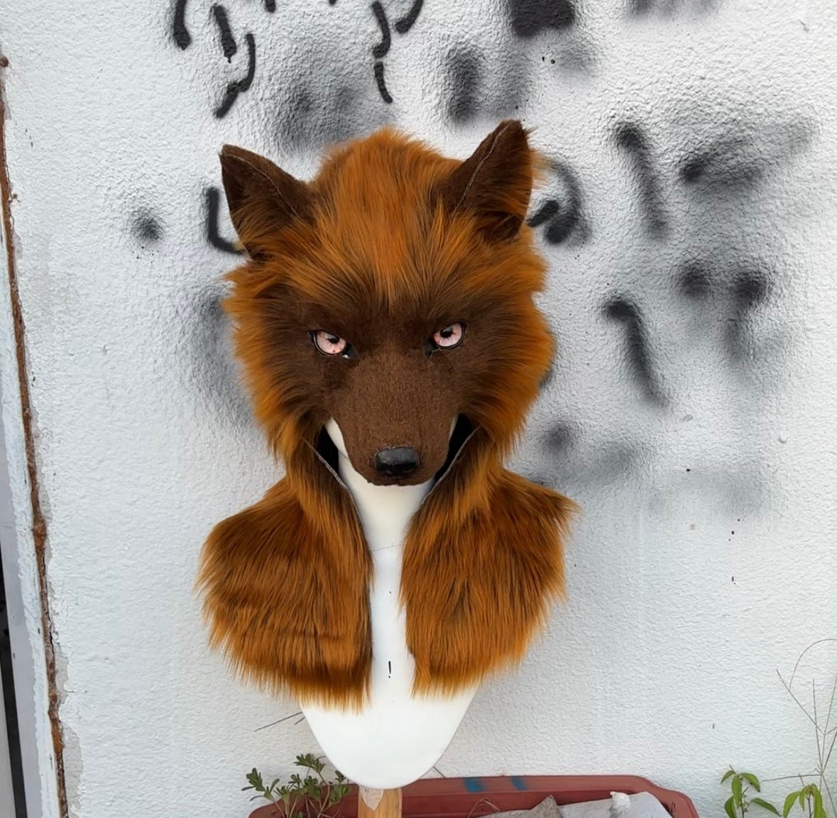 [Stock]handmade brown wolf fursuit hat halloween cosplay costume headpiece half face mask furry accessories