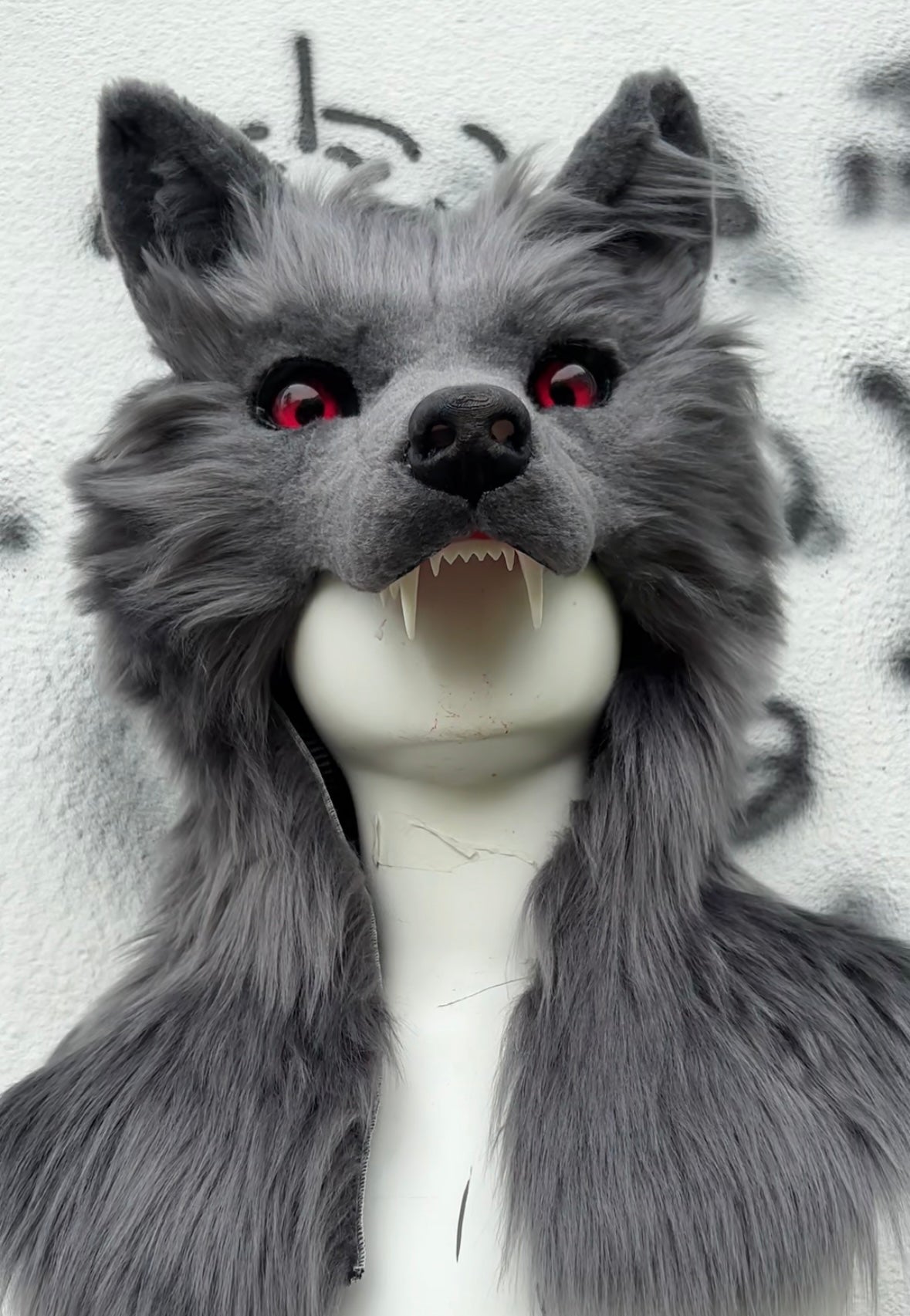 [Stock]handmade gray wolf fursuit hat halloween cosplay costume headpiece half face mask furry accessories