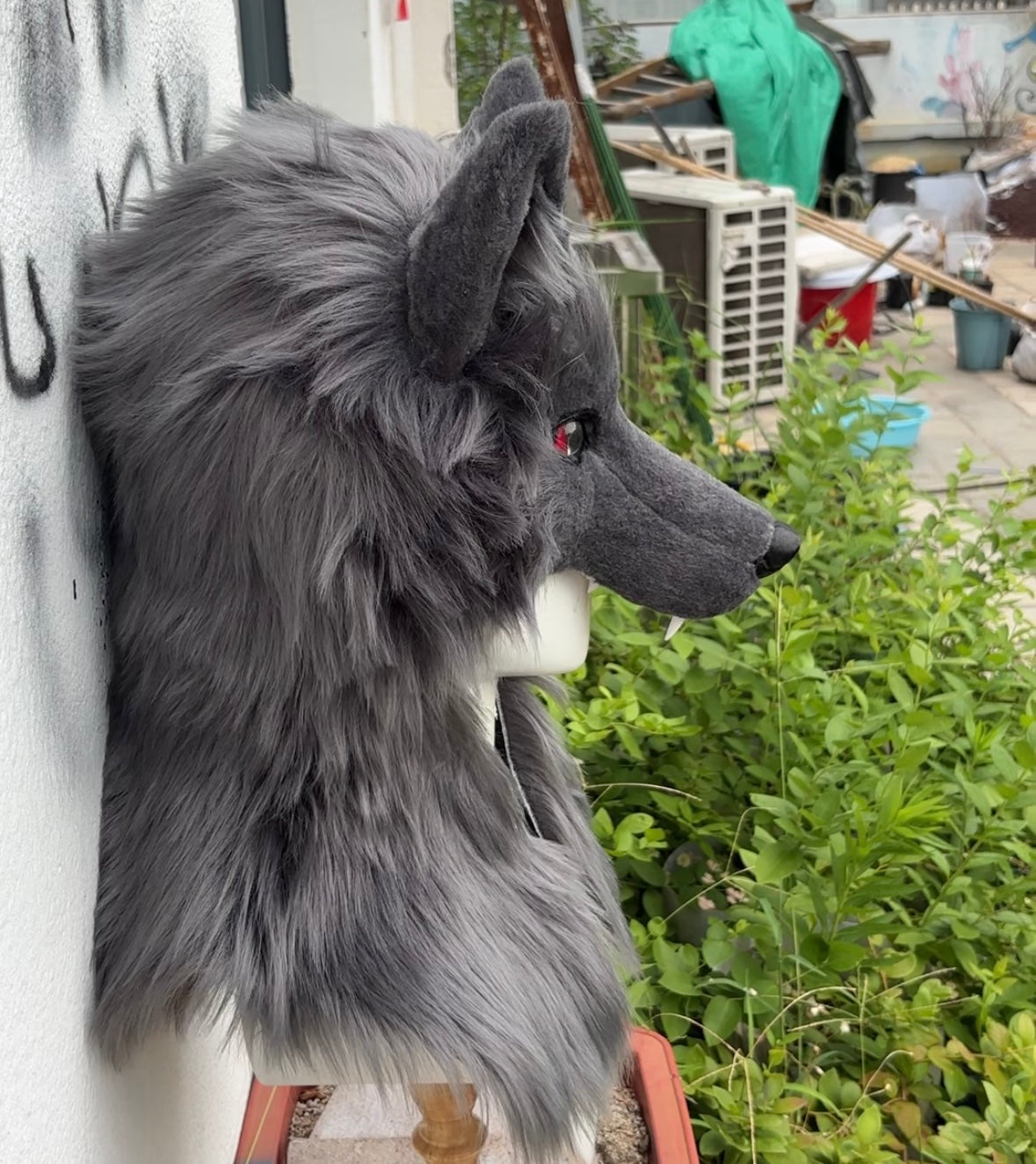 [Stock]handmade gray wolf fursuit hat halloween cosplay costume headpiece half face mask furry accessories