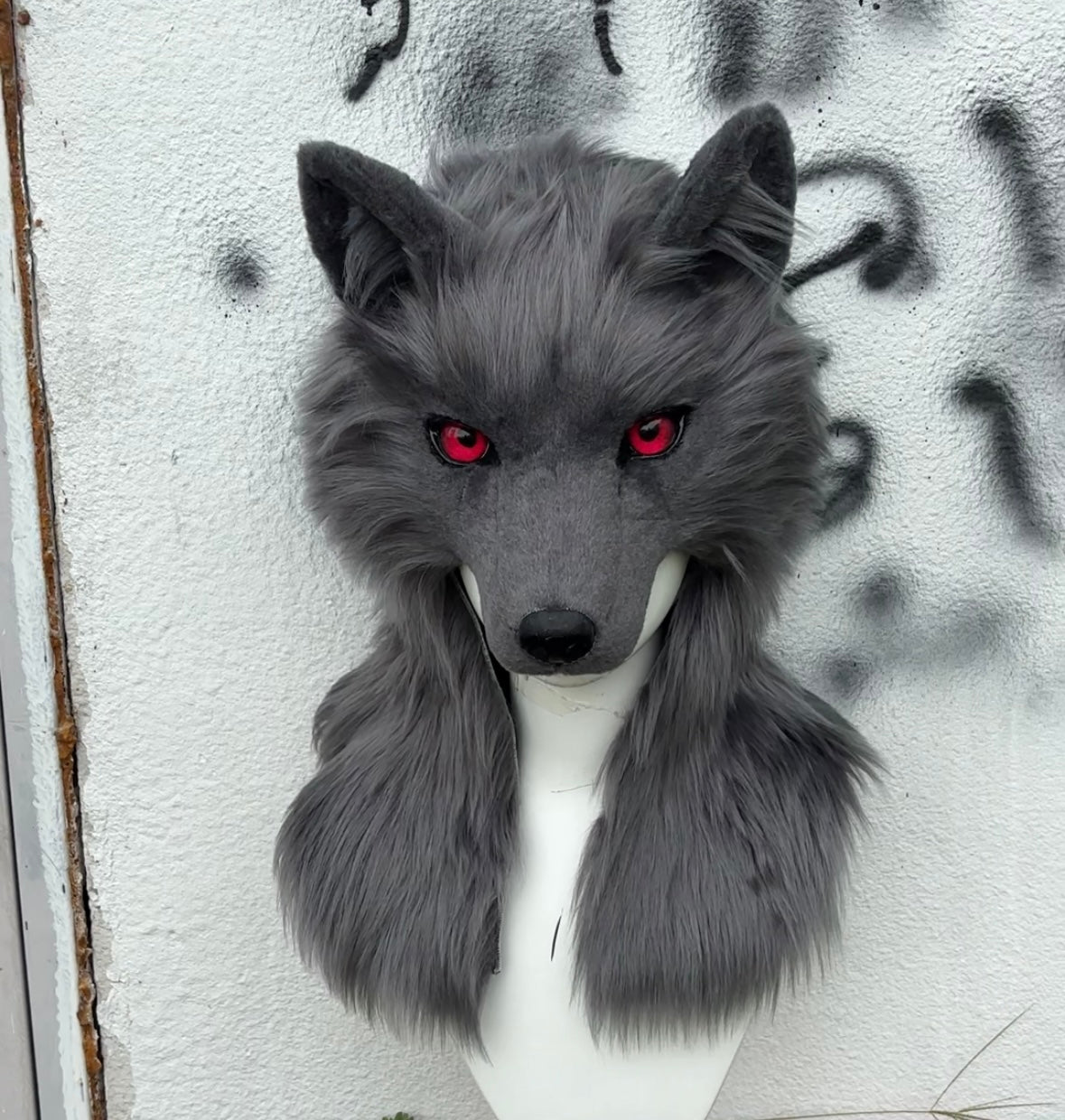 [Stock]handmade gray wolf fursuit hat halloween cosplay costume headpiece half face mask furry accessories