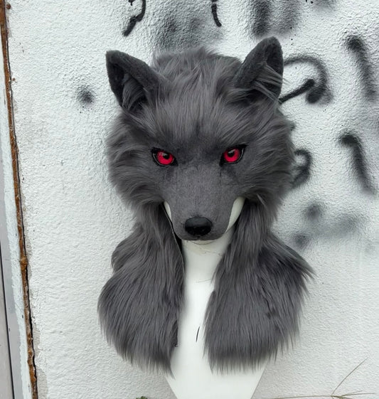 [Stock]handmade gray wolf fursuit hat halloween cosplay costume headpiece half face mask furry accessories