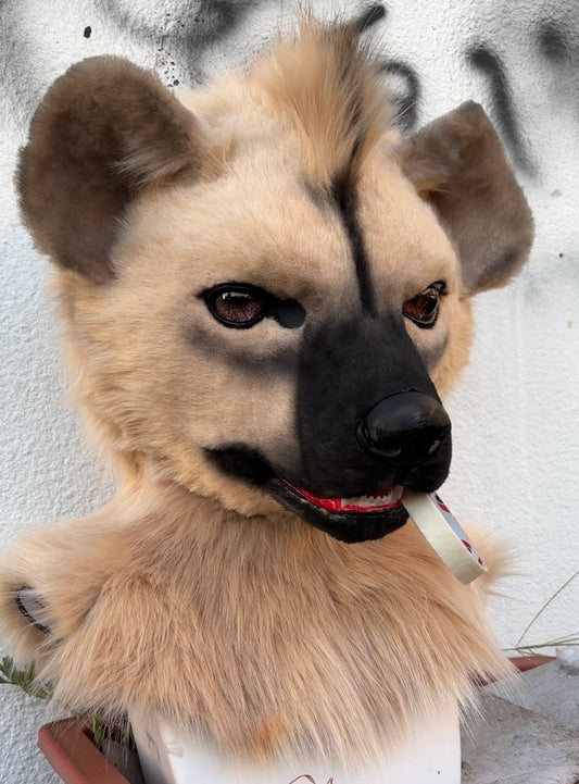 [Stock]Realistic fursuit spotted hyena movable jaw headpiece halloween beast mask cosplay costumes furry accessories