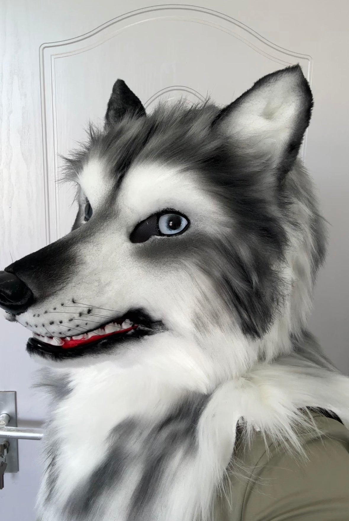 [Premade]Realistic fursuit headpiece movable jaw wolf head halloween cosplay mask furry costume accessories