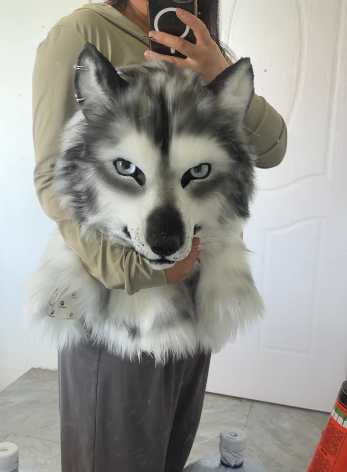 [Premade]Realistic fursuit headpiece movable jaw wolf head halloween cosplay mask furry costume accessories