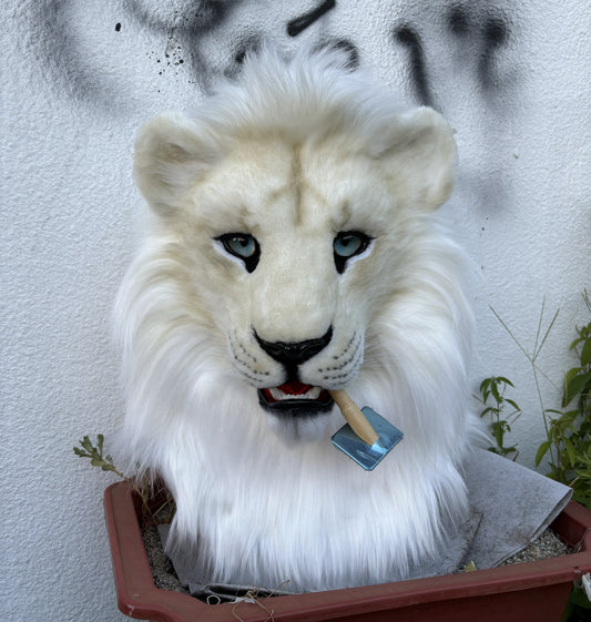 [Stock]Realistic fursuit albino lion movable jaw headpiece halloween beast mask cosplay costumes furry accessories