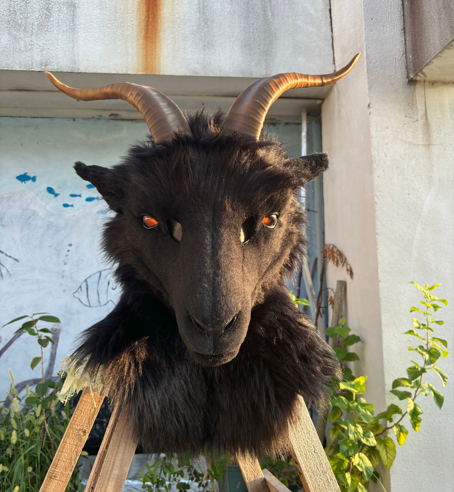 [Premade]Realistic fursuit black goat movable jaw headpiece halloween beast mask cosplay costumes furry accessories