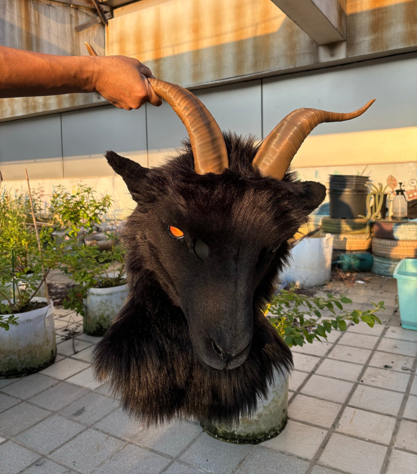 [Premade]Realistic fursuit black goat movable jaw headpiece halloween beast mask cosplay costumes furry accessories