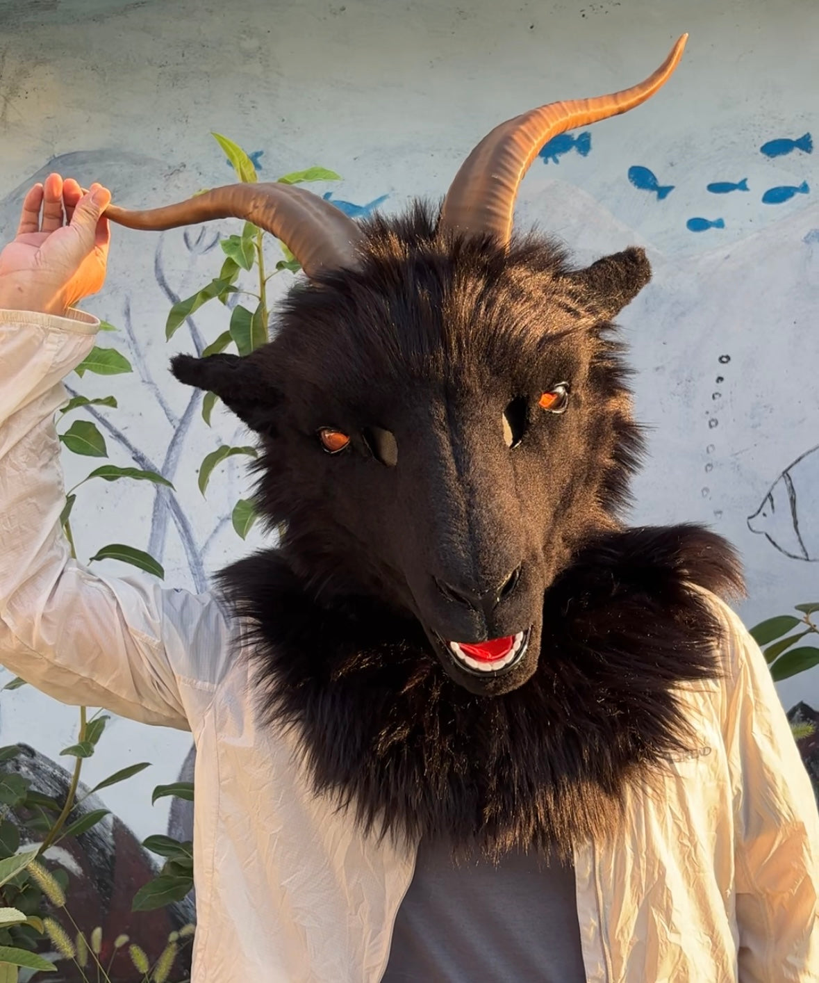 [Premade]Realistic fursuit black goat movable jaw headpiece halloween beast mask cosplay costumes furry accessories