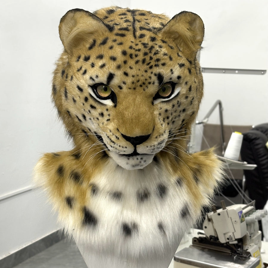 [Premade]Realistic fursuit leopard movable jaw headpiece halloween beast mask cosplay costumes furry accessories