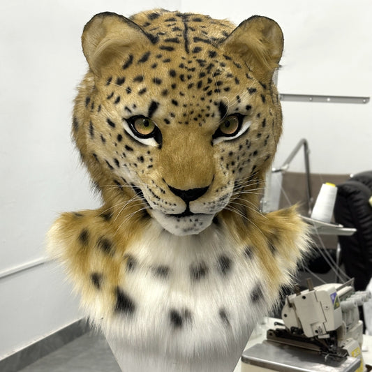 [Stock]Realistic fursuit leopard movable jaw headpiece halloween beast mask cosplay costumes furry accessories