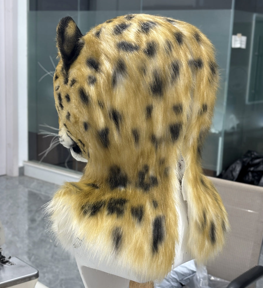 [Premade]Realistic fursuit leopard movable jaw headpiece halloween beast mask cosplay costumes furry accessories