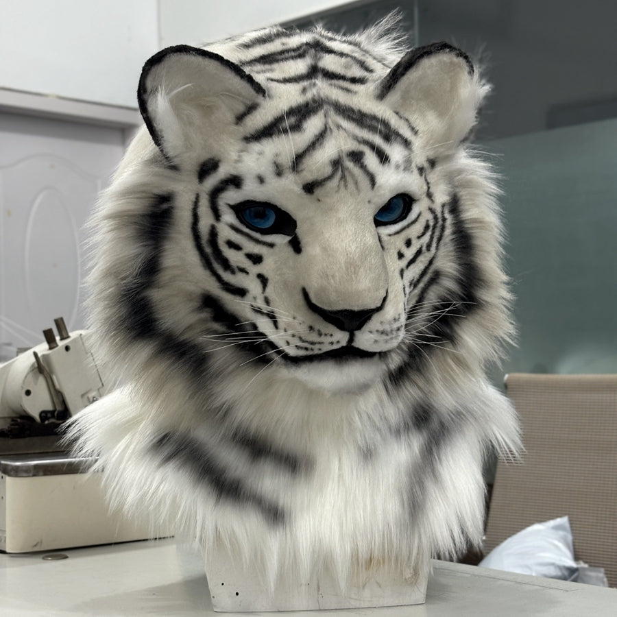 [Stock]Realistic fursuit white tiger movable jaw headpiece halloween beast mask cosplay costumes furry accessories