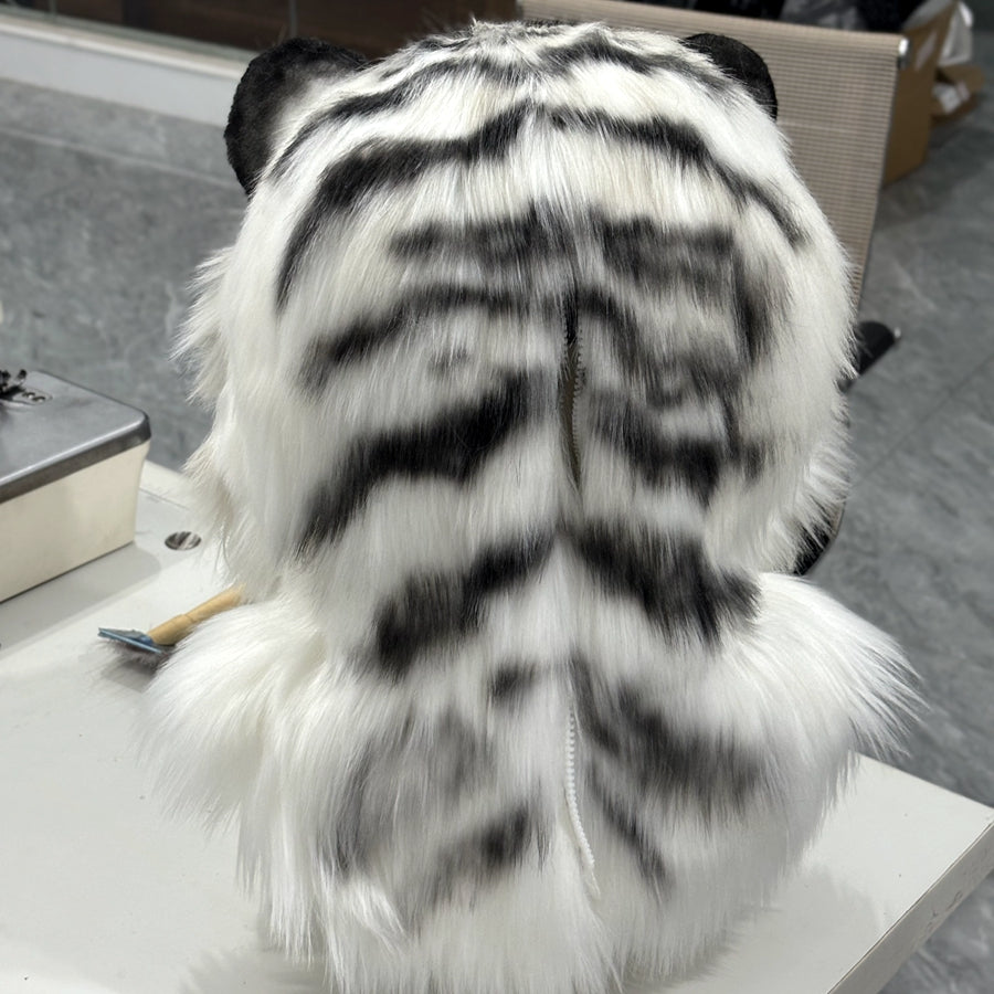 [Stock]Realistic fursuit white tiger movable jaw headpiece halloween beast mask cosplay costumes furry accessories