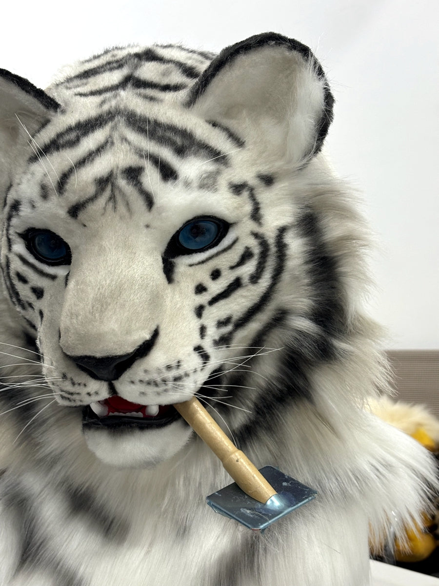 [Stock]Realistic fursuit white tiger movable jaw headpiece halloween beast mask cosplay costumes furry accessories