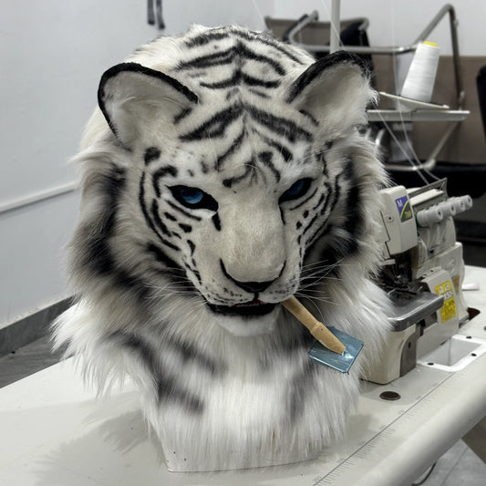 [Stock]Realistic fursuit white tiger movable jaw headpiece halloween beast mask cosplay costumes furry accessories