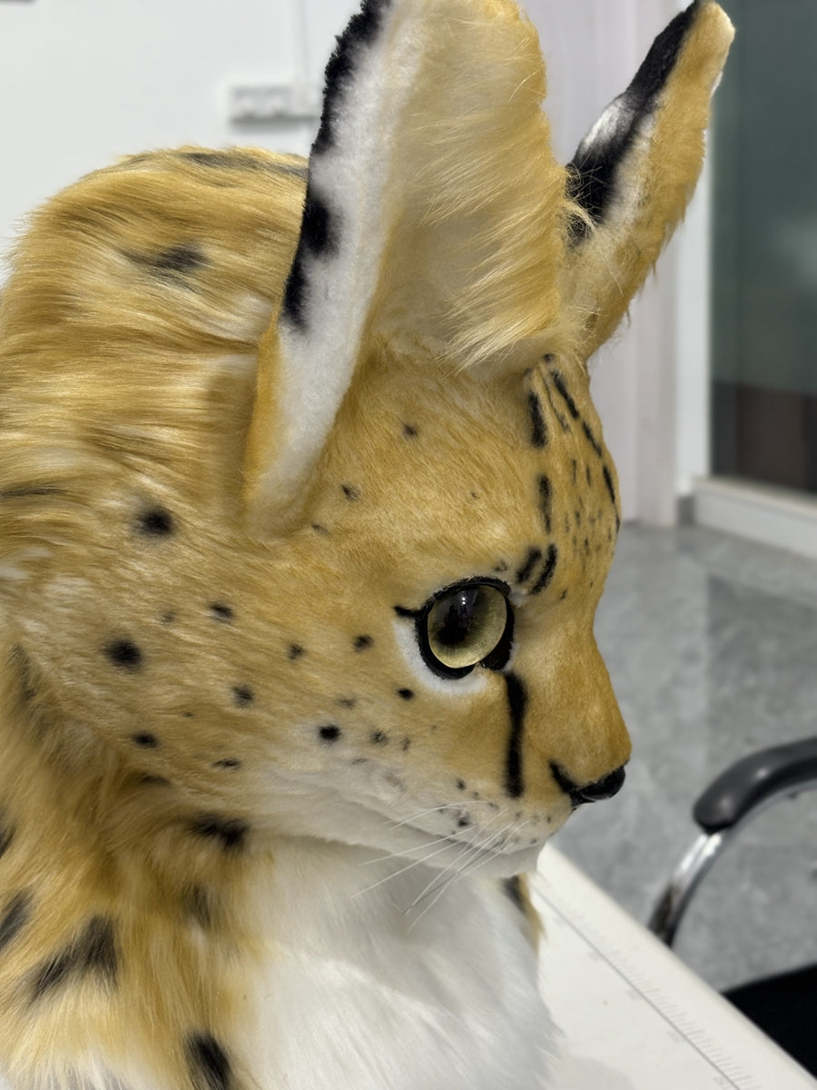 [Stock]Realistic fursuit Serval cat movable jaw headpiece halloween beast mask cosplay costumes furry accessories