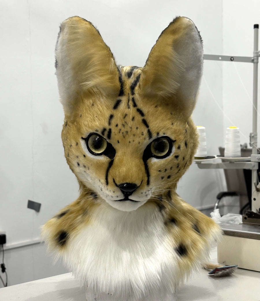 [Stock]Realistic fursuit Serval cat movable jaw headpiece halloween beast mask cosplay costumes furry accessories