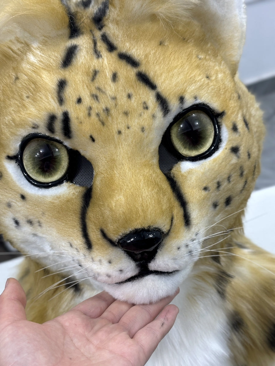 [Stock]Realistic fursuit Serval cat movable jaw headpiece halloween beast mask cosplay costumes furry accessories