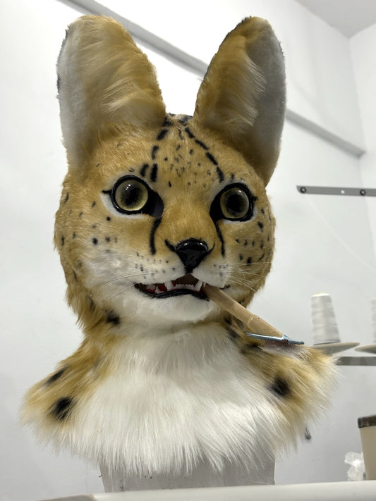 [Stock]Realistic fursuit Serval cat movable jaw headpiece halloween beast mask cosplay costumes furry accessories