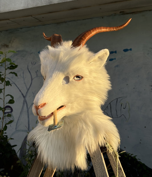 [Stock]Realistic fursuit head white goat movable jaw halloween mask handmade cosplay costumes