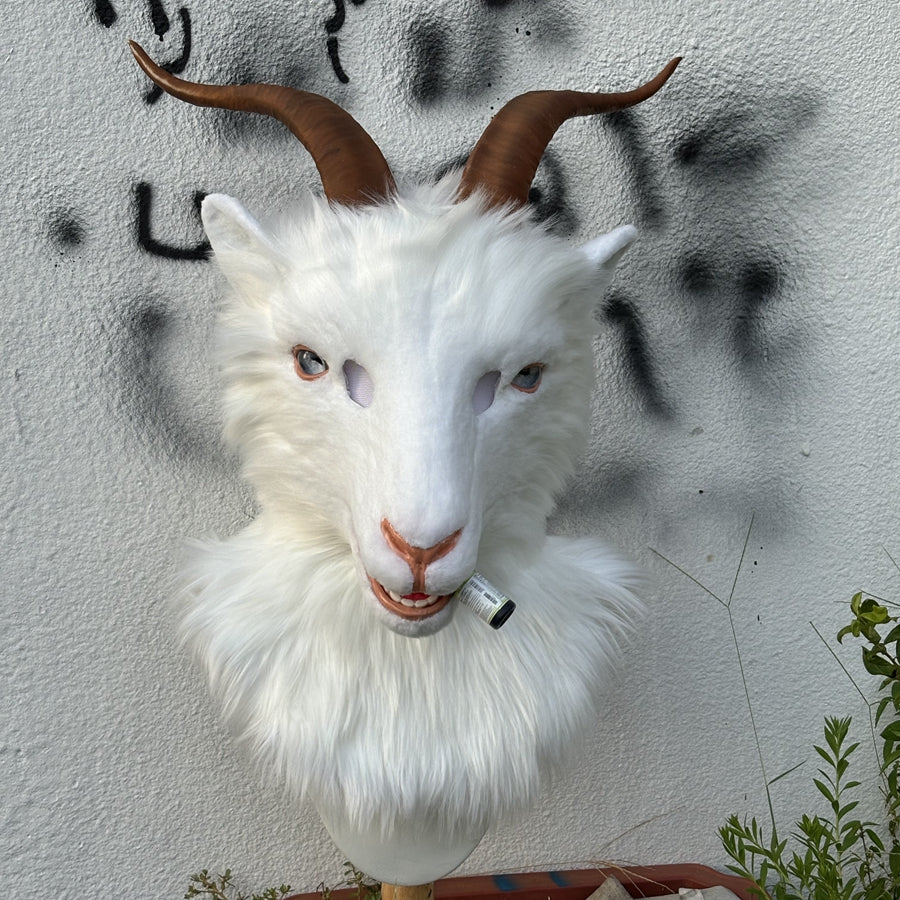 [Stock]Realistic fursuit head white goat movable jaw halloween mask handmade cosplay costumes