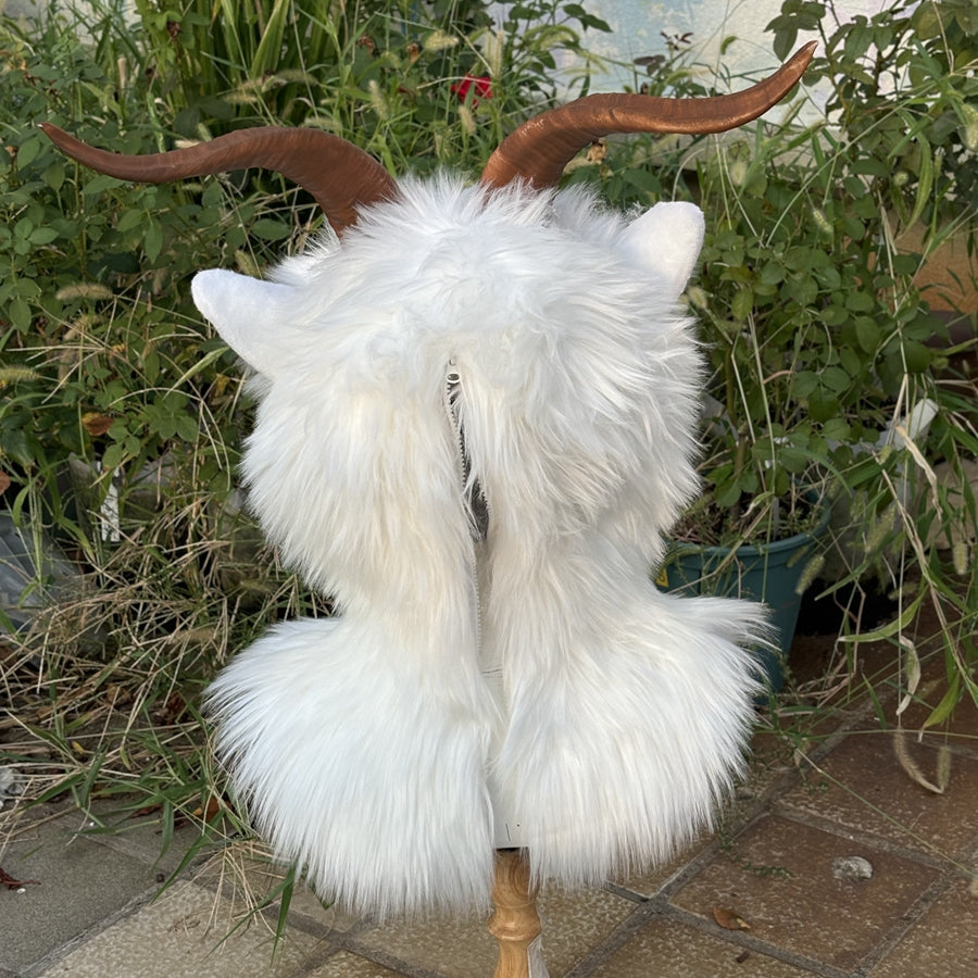 [Stock]Realistic fursuit head white goat movable jaw halloween mask handmade cosplay costumes
