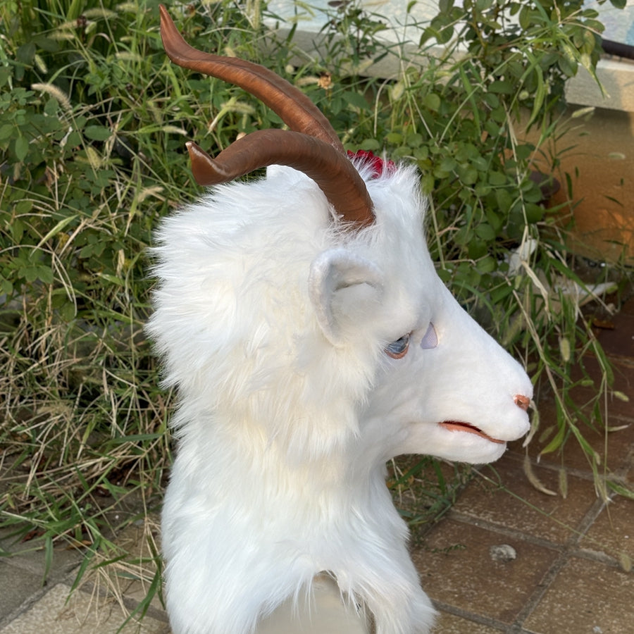 [Stock]Realistic fursuit head white goat movable jaw halloween mask handmade cosplay costumes