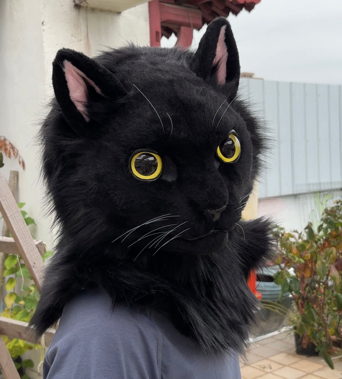 [Stock]Realistic fursuit cute black cat movable jaw headpiece halloween cosplay costumes furry accessories