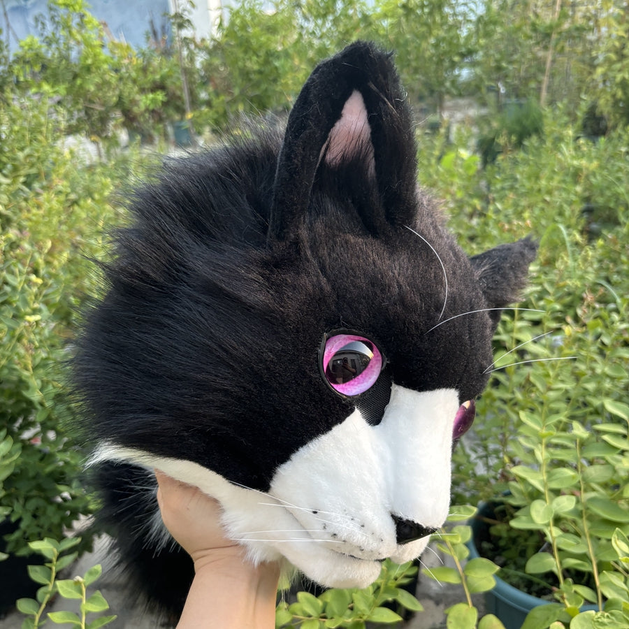 [Stock]Realistic Fursuit Head Cat Cute Kitty Movable Jaw Halloween Mask Cosplay Costumes Furry Accessories