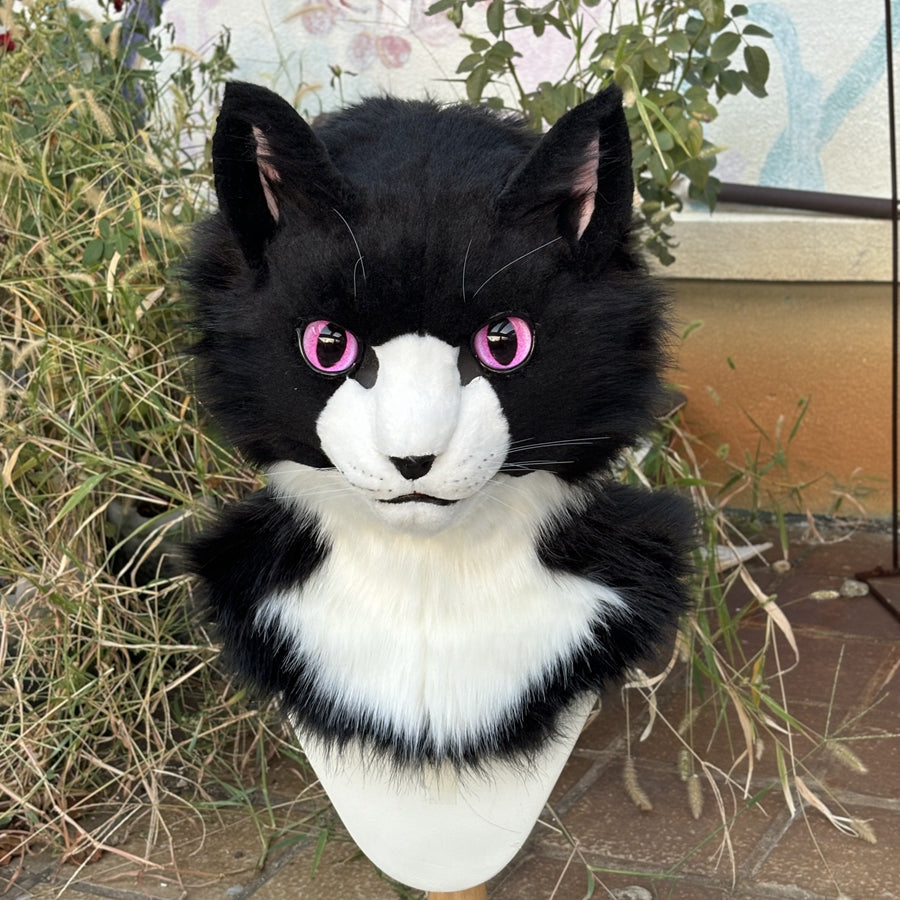[Stock]Realistic Fursuit Head Cat Cute Kitty Movable Jaw Halloween Mask Cosplay Costumes Furry Accessories