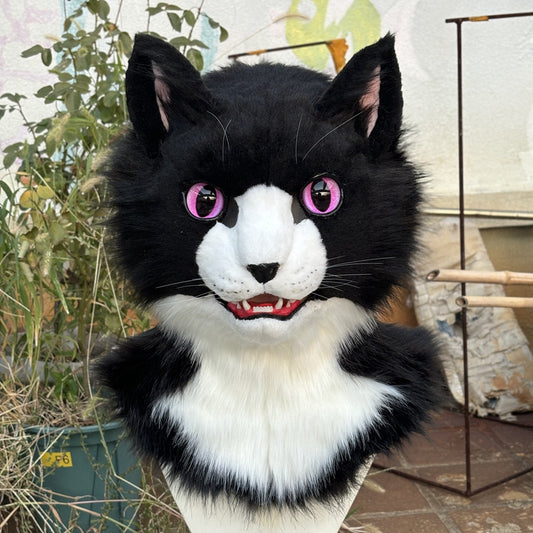 [Stock]Realistic Fursuit Head Cat Cute Kitty Movable Jaw Halloween Mask Cosplay Costumes Furry Accessories