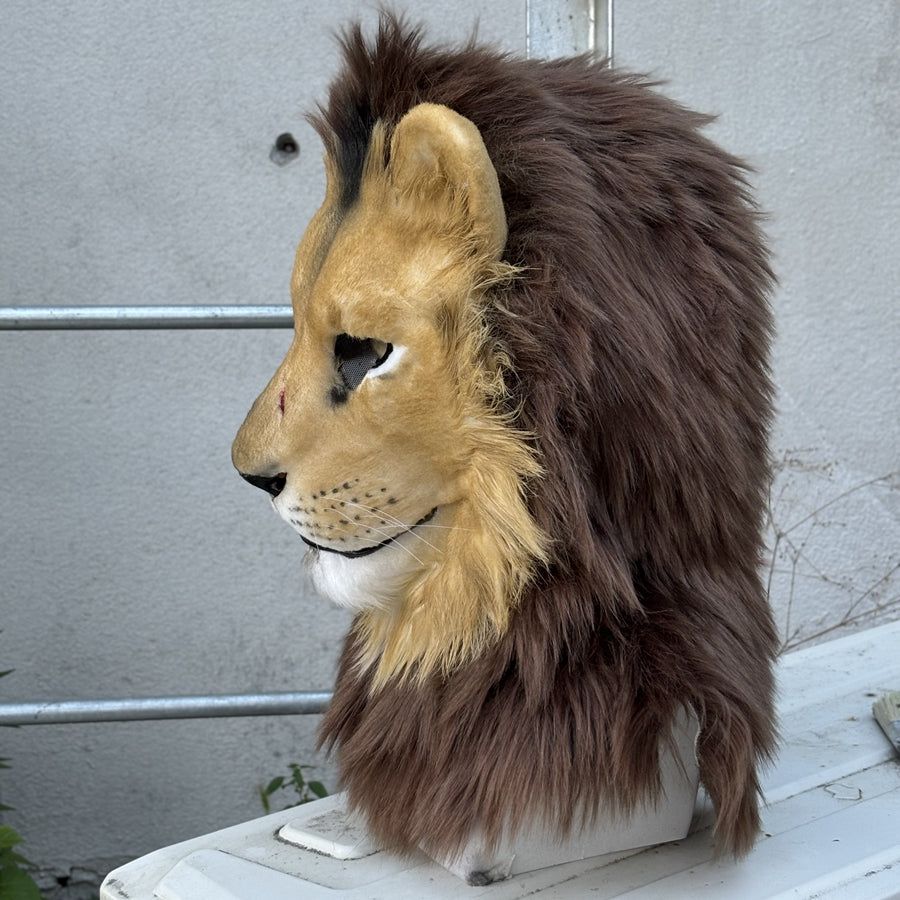 [Stock]Realistic Fursuit Head Lion Movable Jaw Halloween Mask Cosplay Costumes Furry Accessories
