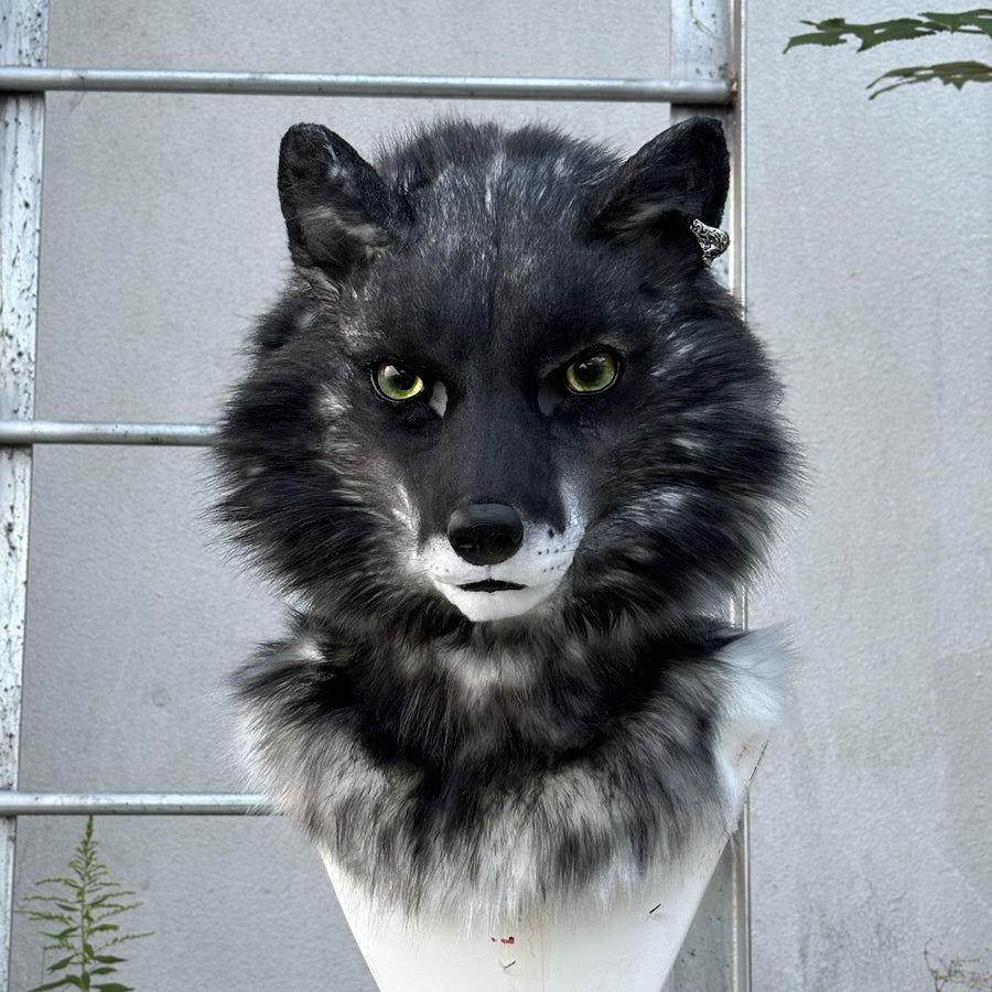 [Premade]Realistic Fursuit Head Black Wolf Movable Jaw Halloween Mask Cosplay Costumes Furry Accessories