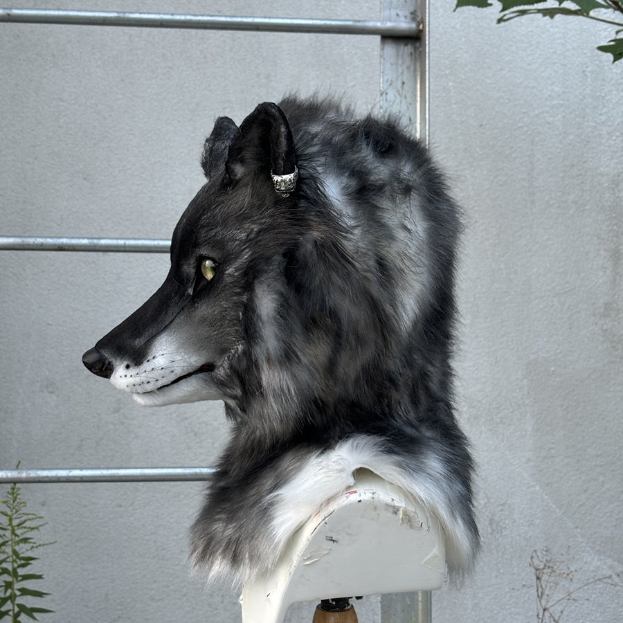 [Premade]Realistic Fursuit Head Black Wolf Movable Jaw Halloween Mask Cosplay Costumes Furry Accessories