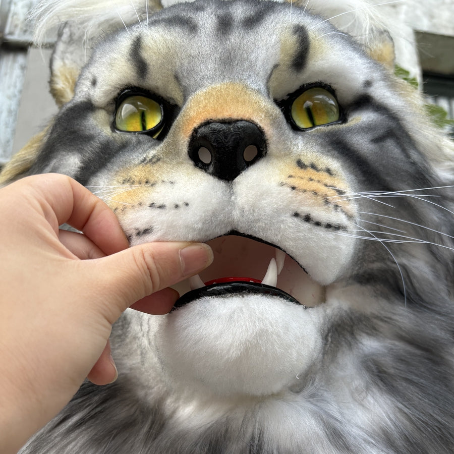 [Stock]Realistic fursuit head maine coon cat movable jaw headpiece halloween mask cosplay costumes furry accessories